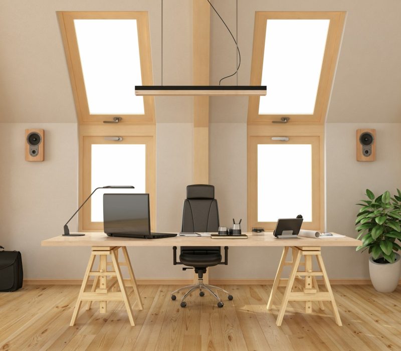 Wooden office in the attic